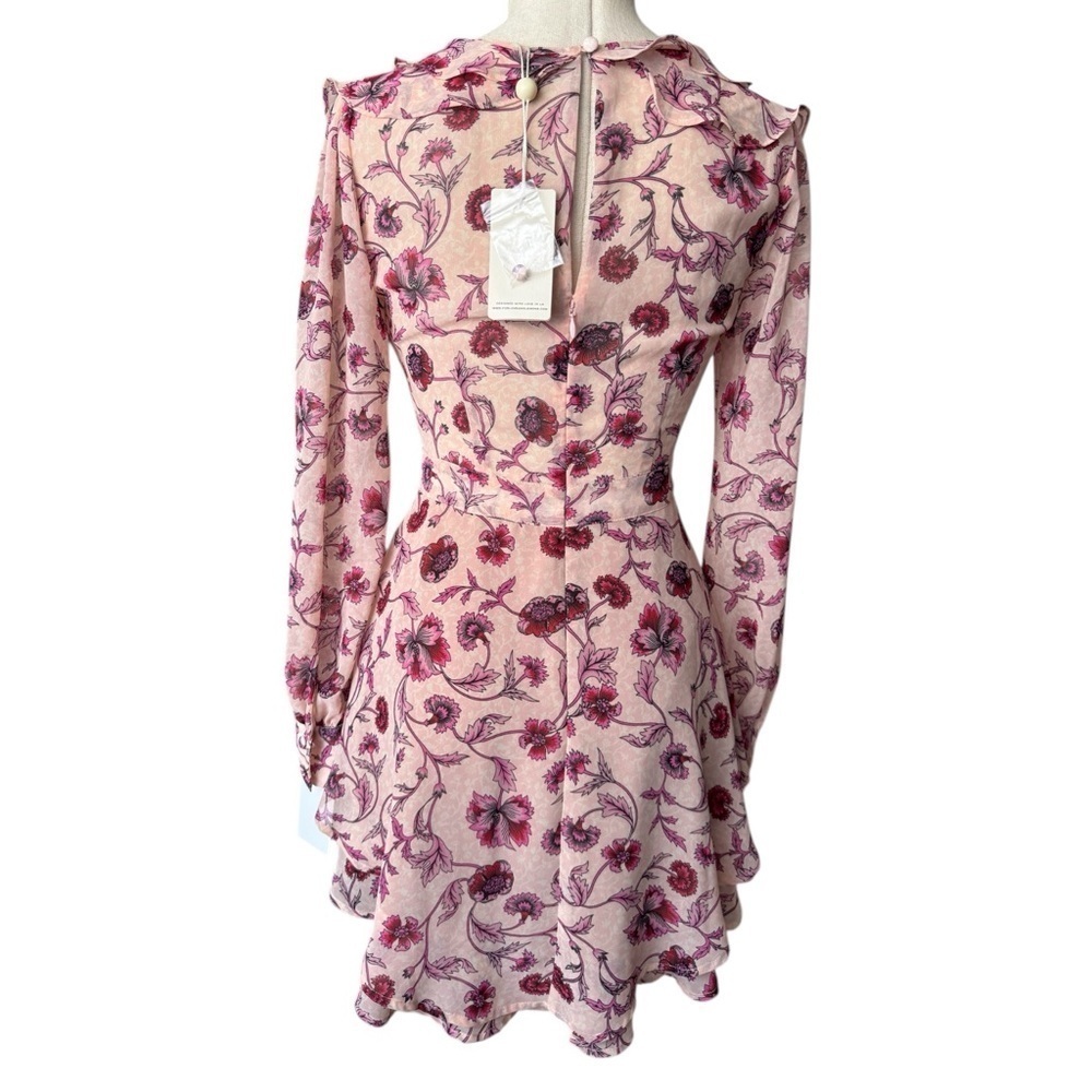 NWT For Love & Lemons Agnes Floral Plunge Mini Dress in Soft Rose XS - Picture 10 of 15